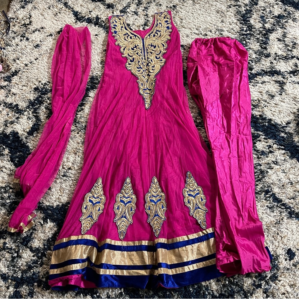 Pink and Blue Anarkali Salwar Suit